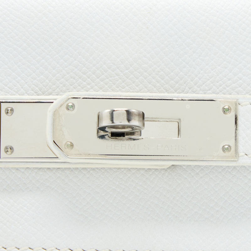 Hermes Kelly 32 Epsom Blanc SHW Stamp Square L(With Staff Sale Stamp)