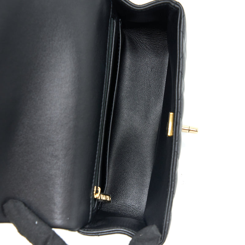 Chanel Top Handle Mini Rectangular Flap Bag Lambskin Black LGHW (Microchip)