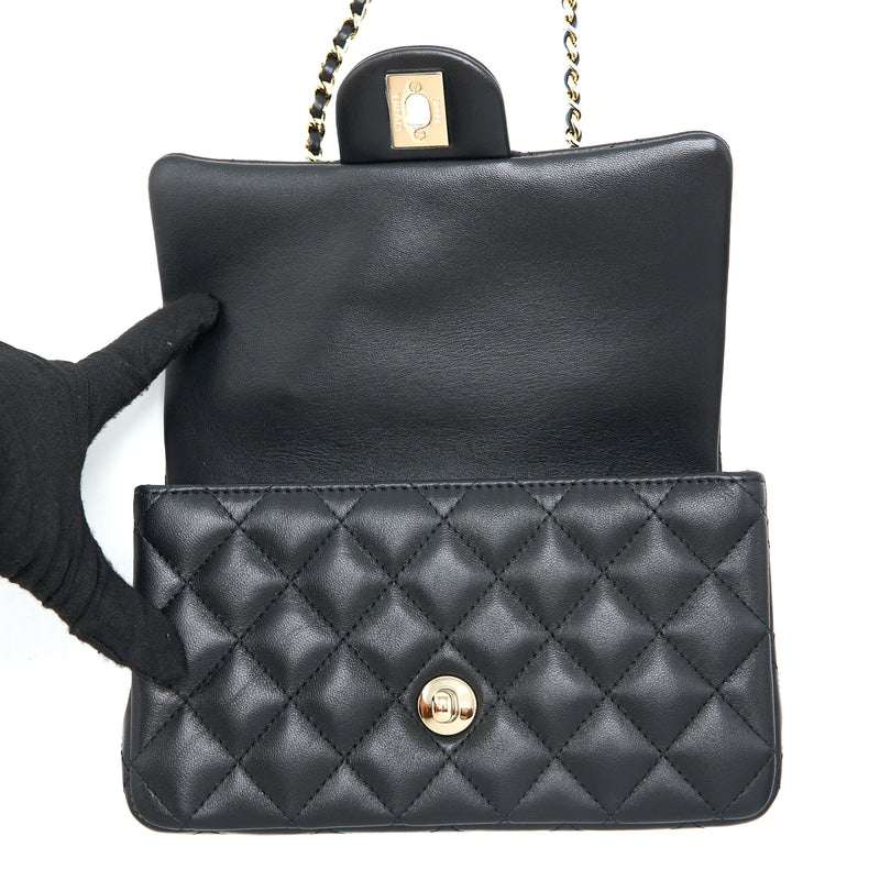 Chanel Top Handle Mini Rectangular Flap Bag Lambskin Black LGHW (Microchip)