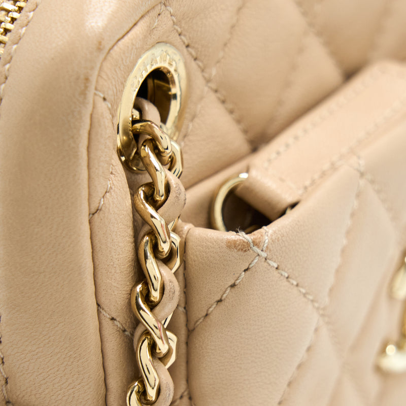 Chanel Small Vertical Camera Bag With Chain Lambskin Beige LGHW