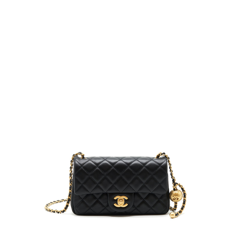 Chanel 22C pearl crush mini Rectangular Lambskin Black GHW (microchip)