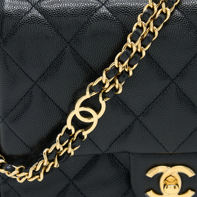 Chanel 23C Mini Flap Bag with CC Logo Chain Grained Calfskin Black GHW
