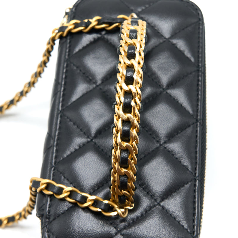 Chanel Top Twist Chain Handle Long Vanity with Chain Lambskin Black Brushed GHW (Microchip)