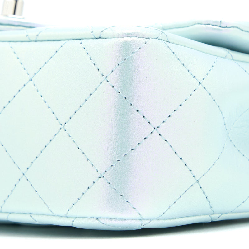 Chanel 21K Mini Rectangular Flap Bag Calfskin Iridescent Light Blue SHW (Microchip)