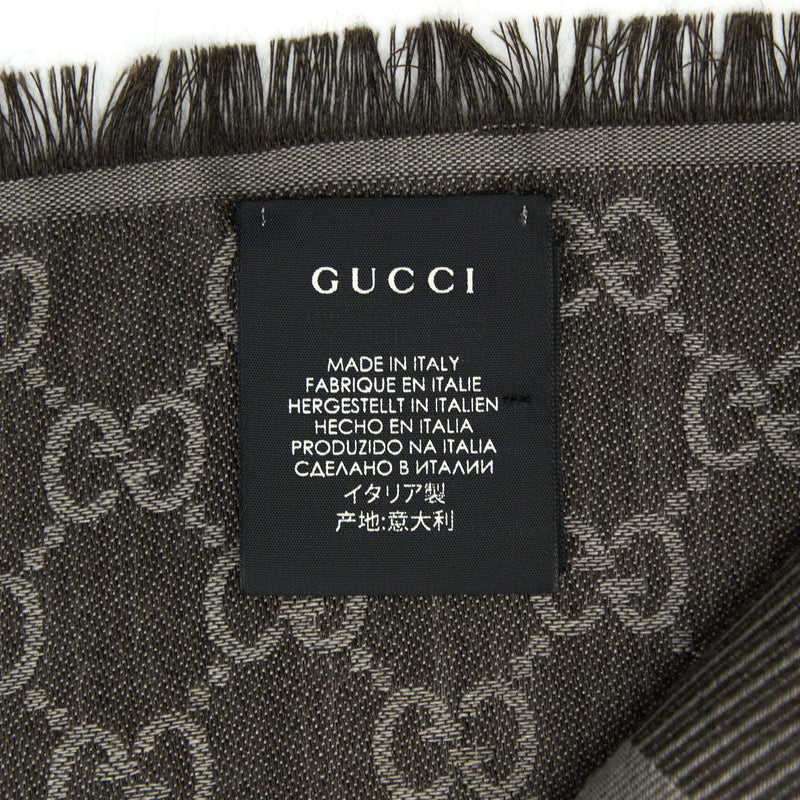 GUCCI Wool Jacquard GG Logo Scarf Dark Brown 140x140cm