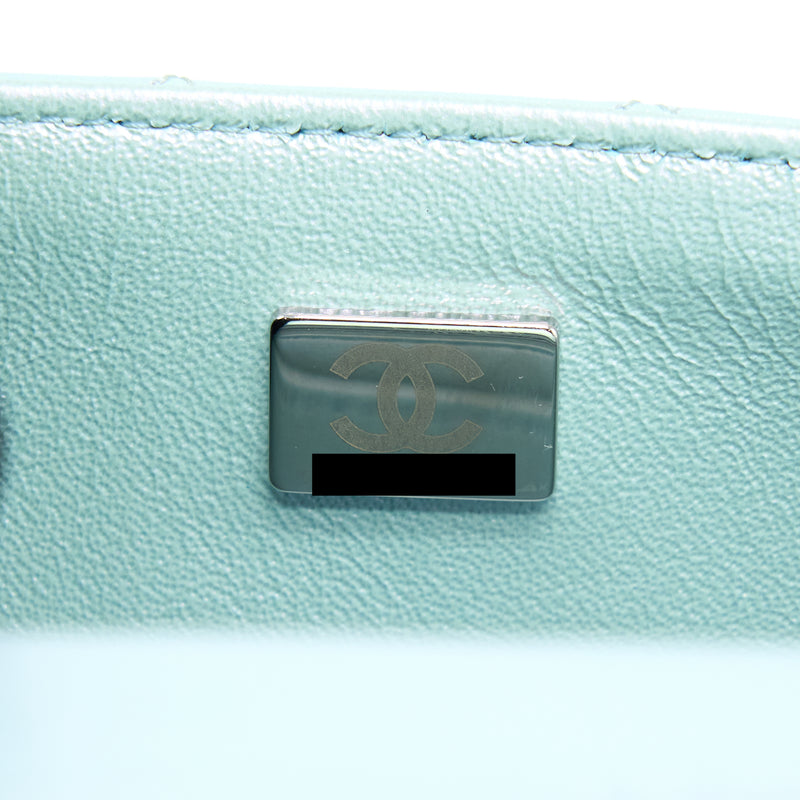 Chanel 21K Mini Rectangular Flap Bag Calfskin Iridescent Light Blue SHW (Microchip)