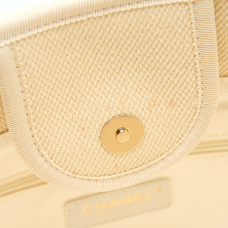Chanel Deauville Tote Bag Canvas Light Beige LGHW