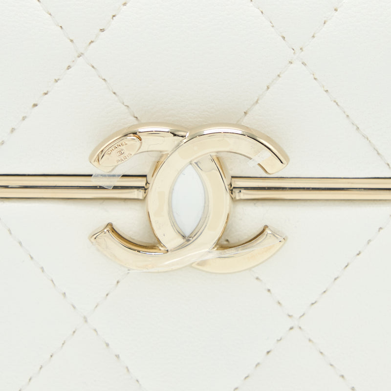 Chanel 22P Quilted Mini Box Vanity With Chain Lambskin White LGHW