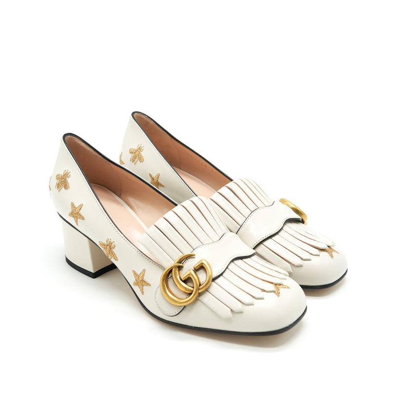 GUCCI Size 36.5 Embroidered Marmont Pumps In White