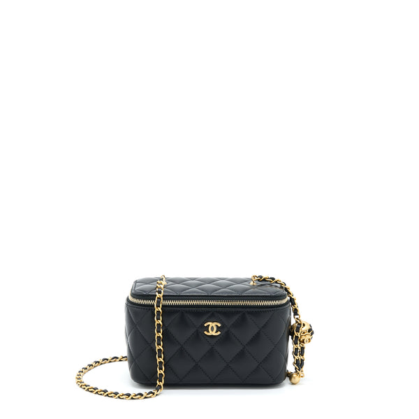 Chanel 22A Pearl Crush Long Vanity With Chain Lambskin Black GHW