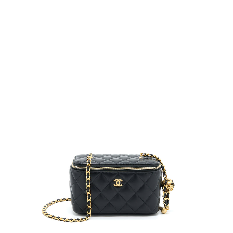 Chanel 22A Pearl Crush Long Vanity With Chain Lambskin Black GHW