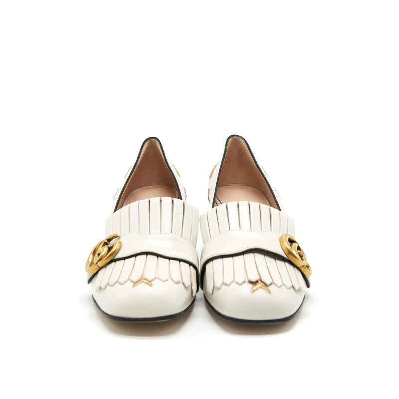 GUCCI Size 36.5 Embroidered Marmont Pumps In White