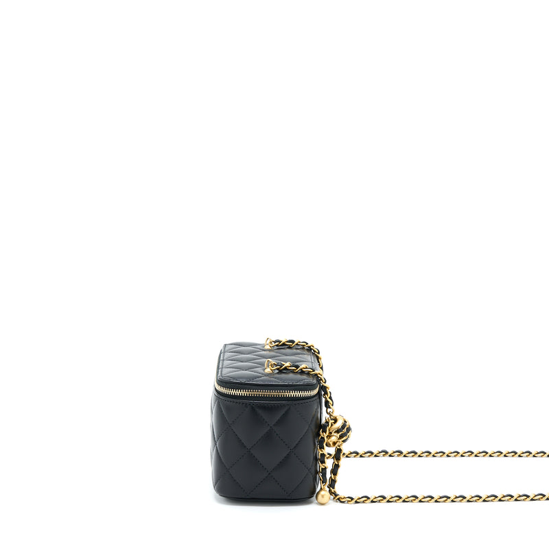 Chanel 22A Pearl Crush Long Vanity With Chain Lambskin Black GHW