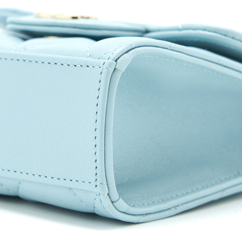 Chanel Mini Top Handle Flap Bag Lambskin Light Blue LGHW