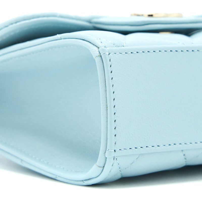 Chanel Mini Top Handle Flap Bag Lambskin Light Blue LGHW