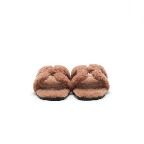 Hermes size38 Sandale Oran Peau Laninee Rose Aube