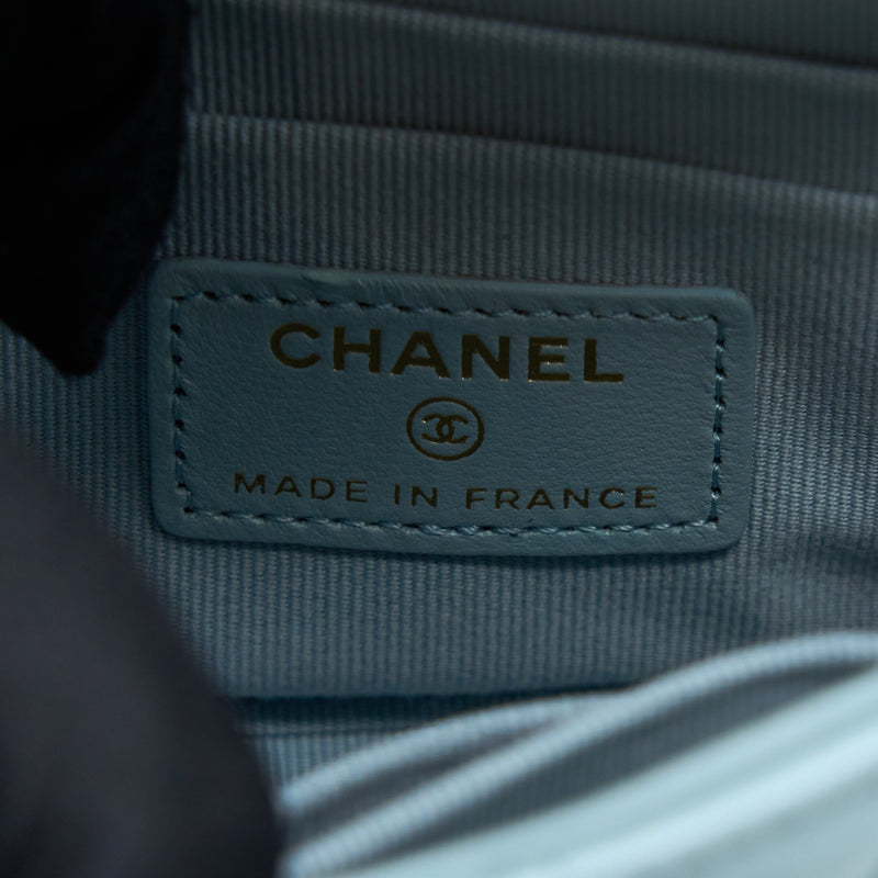 Chanel Mini Top Handle Flap Bag Lambskin Light Blue LGHW
