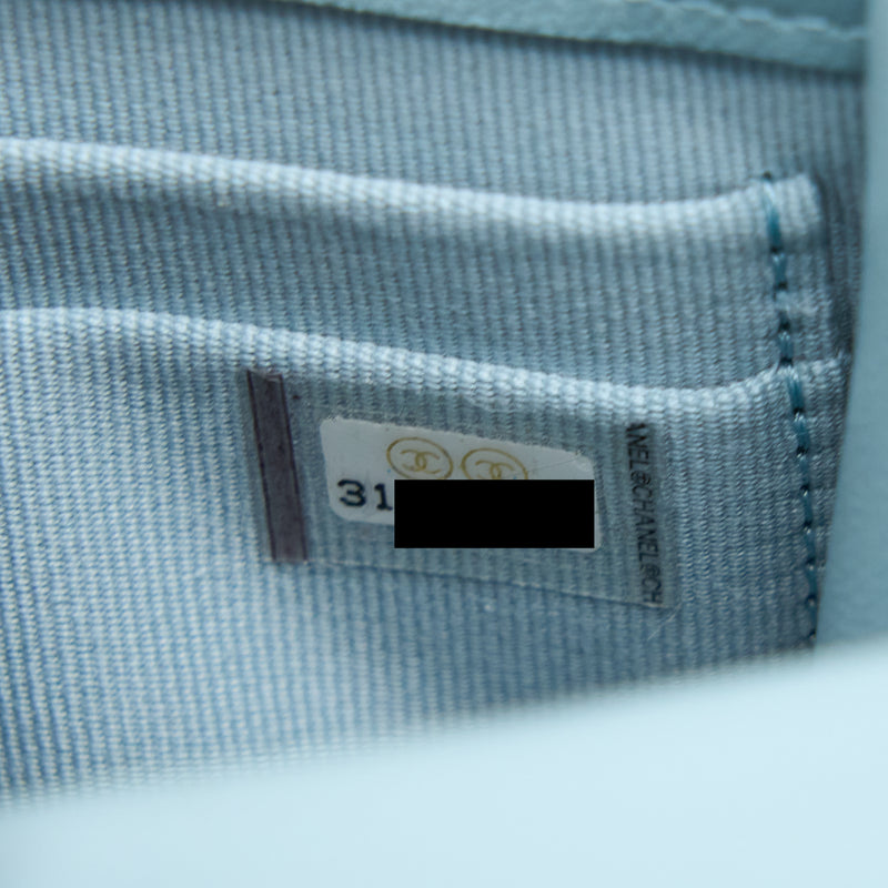 Chanel Mini Top Handle Flap Bag Lambskin Light Blue LGHW