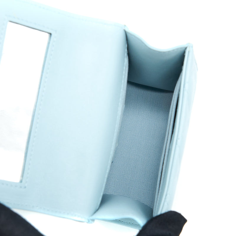Chanel Mini Top Handle Flap Bag Lambskin Light Blue LGHW
