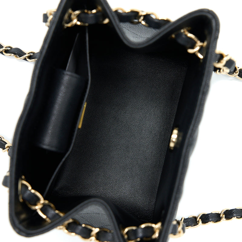 CHANEL 22S Black Caviar Mini Bucket Bag Light Gold Hardware