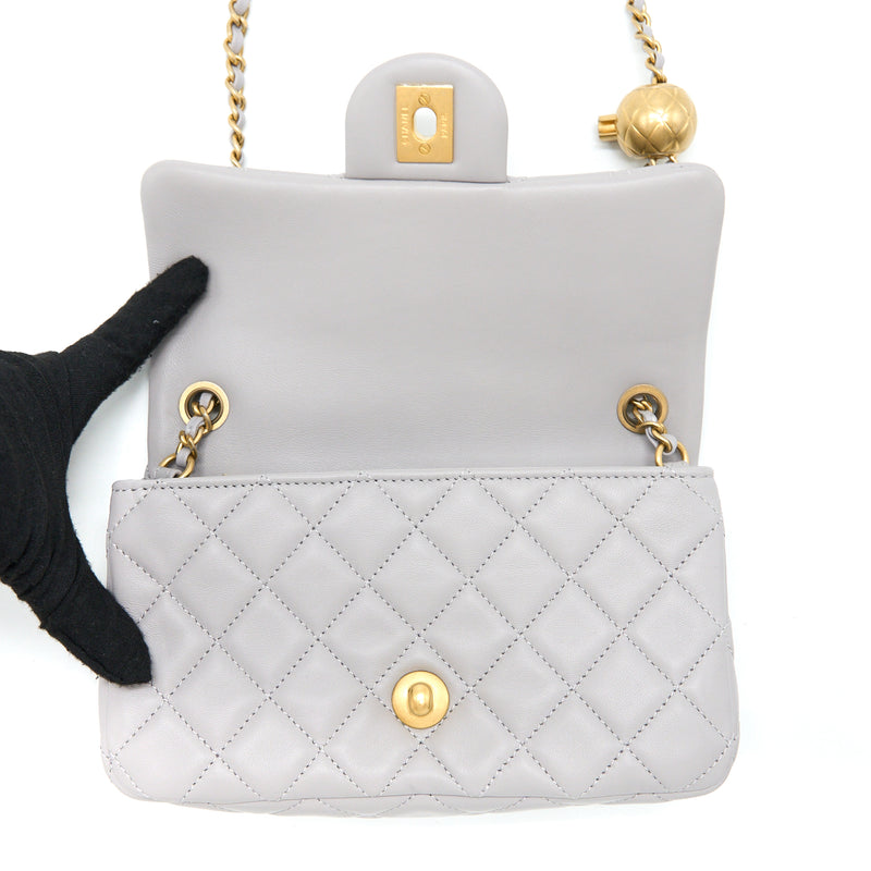Chanel Pearl Crush Mini Rectangular Flap Bag Lambskin Light Grey GHW (Microchip)