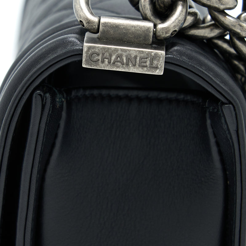 Chanel Small Boy Bag Calfskin Black With Ruthenium Hardware