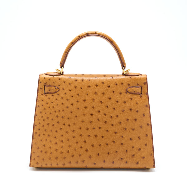 Hermes Kelly 28 Ostrich Toffee GHW Stamp Square E
