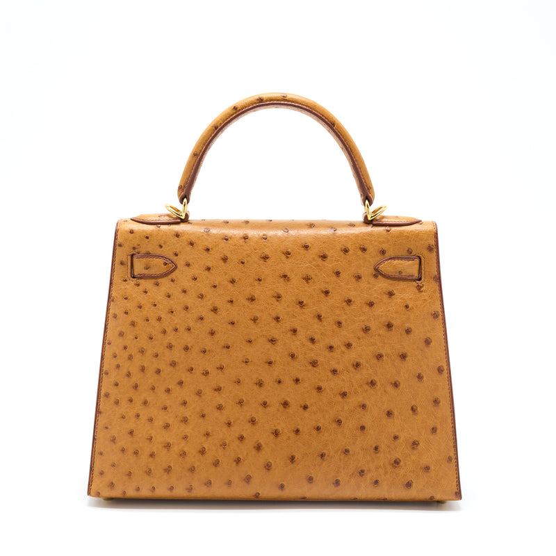 Hermes Kelly 28 Ostrich Toffee GHW Stamp Square E