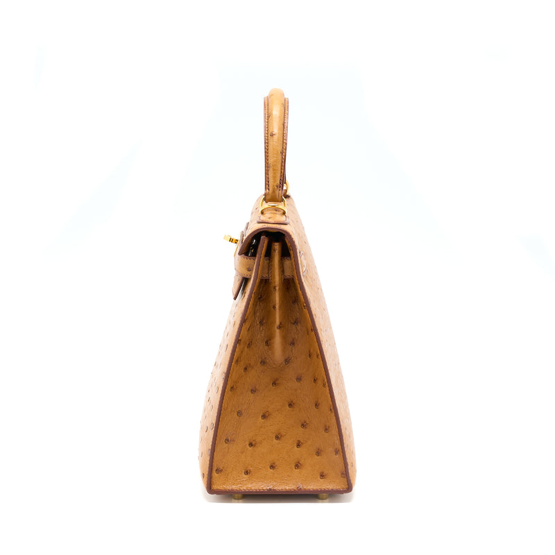 Hermes Kelly 28 Ostrich Toffee GHW Stamp Square E