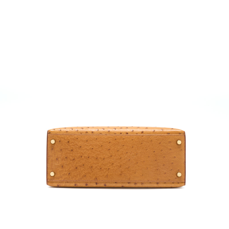 Hermes Kelly 28 Ostrich Toffee GHW Stamp Square E
