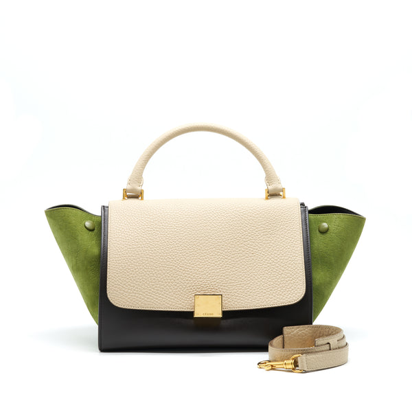 CELINE SMALL TRAPEZE BAG MULTI COLOR BEIGE/ BURGUNDY/ GREEN