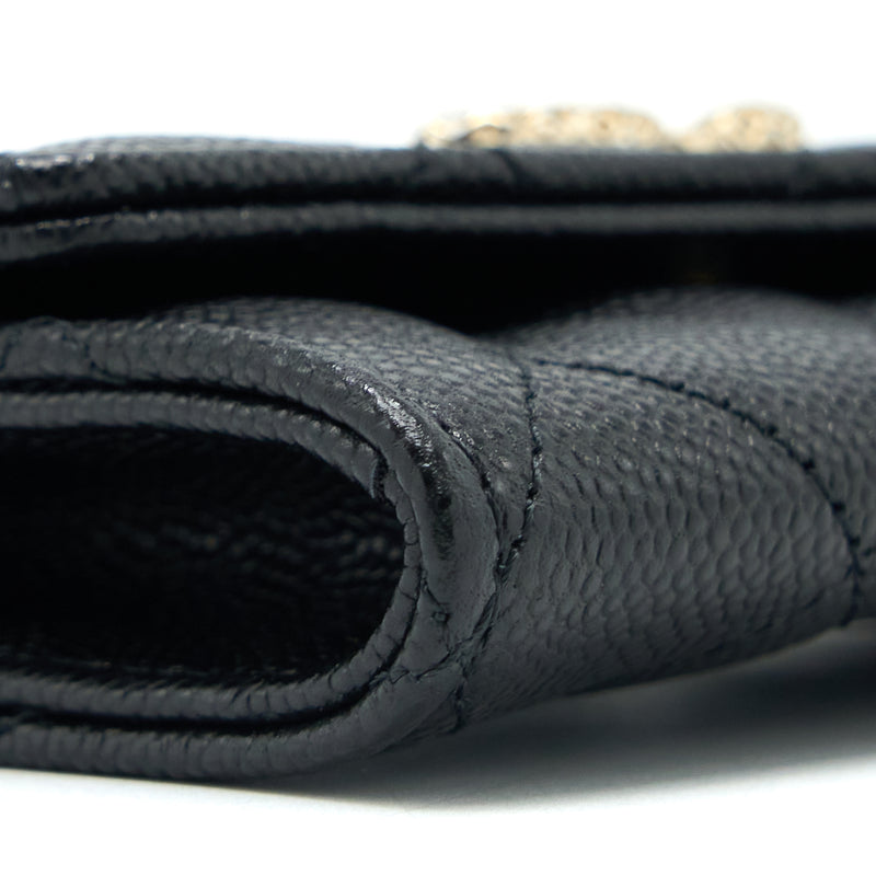 Chanel 23P Detail CC Logo Flap Card Holder Caviar Black LGHW (Microchip)