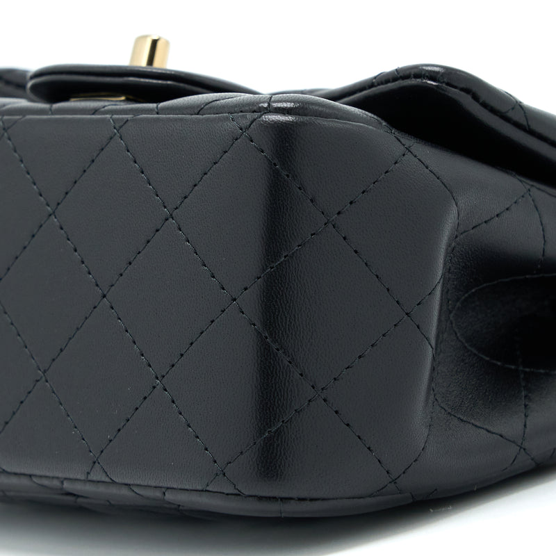 Chanel Mini Square Flap Bag Lambskin Black LGHW (Microchip)
