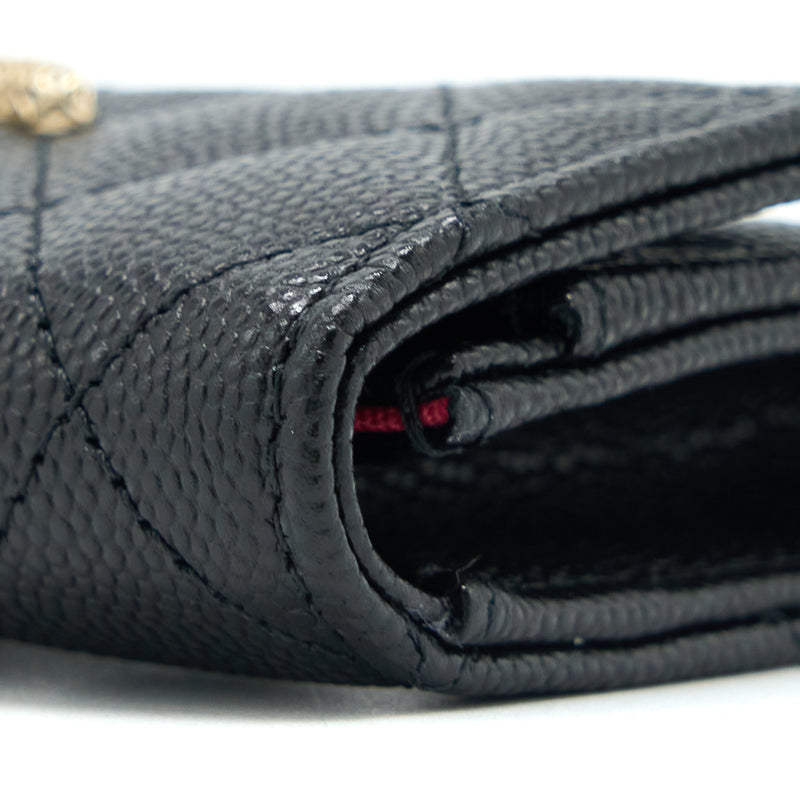 Chanel 23P Detail CC Logo Flap Card Holder Caviar Black LGHW (Microchip)