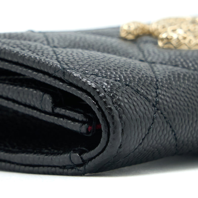 Chanel 23P Detail CC Logo Flap Card Holder Caviar Black LGHW (Microchip)