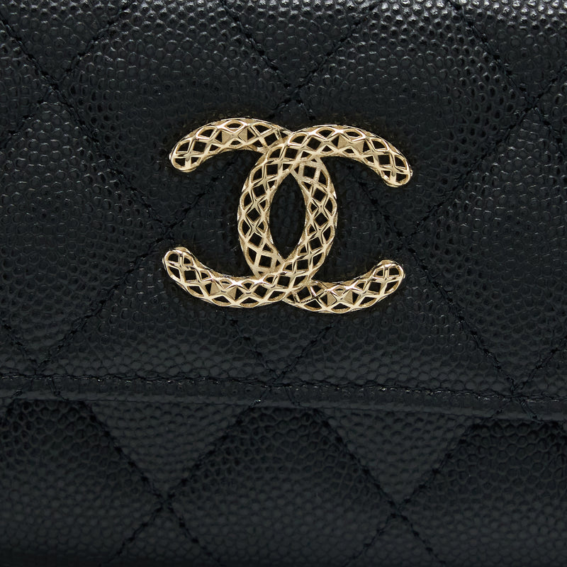 Chanel 23P Detail CC Logo Flap Card Holder Caviar Black LGHW (Microchip)