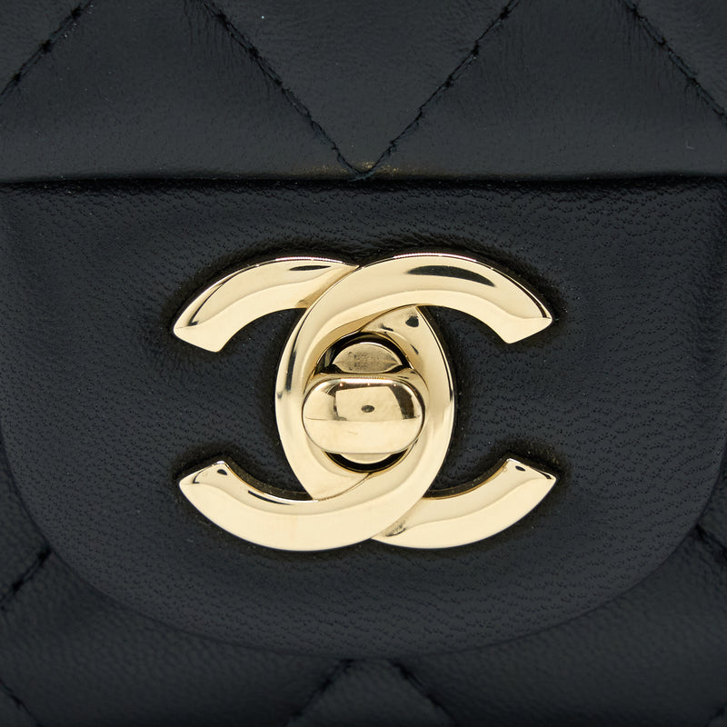 Chanel Mini Square Flap Bag Lambskin Black LGHW (Microchip)