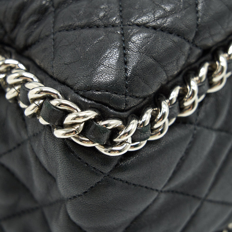 Chanel Quilted Leather Chain Around Maxi Black Ruthenium Hardware