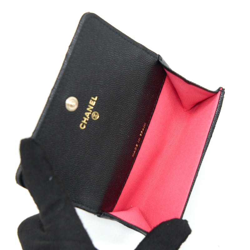 Chanel 23P Detail CC Logo Flap Card Holder Caviar Black LGHW (Microchip)