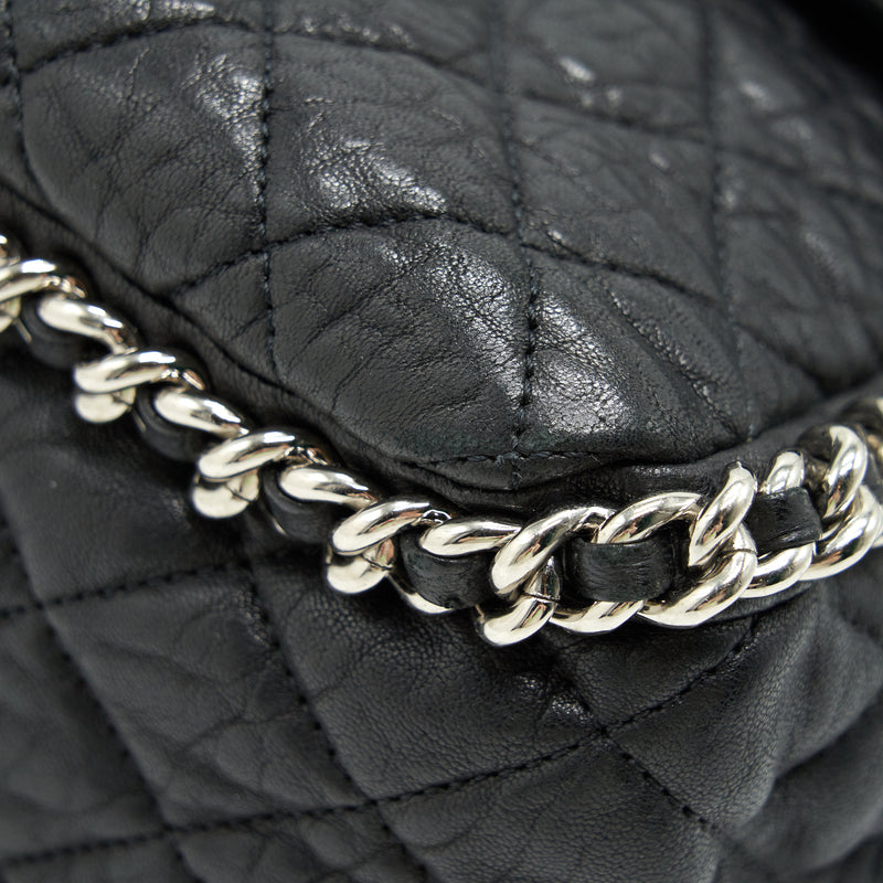 Chanel Quilted Leather With Chain Shoulder Bag XL Black SHW