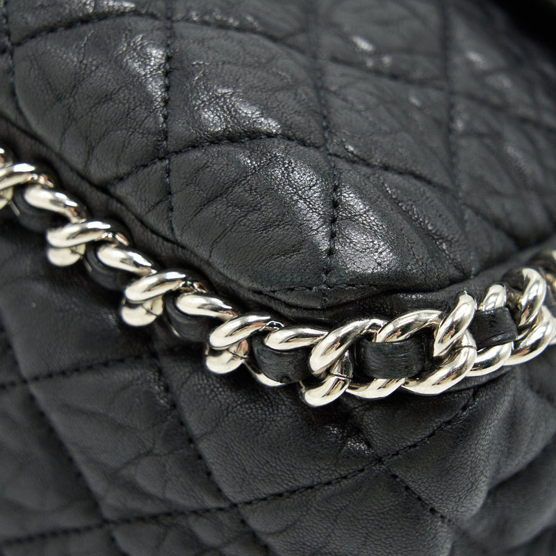 Chanel Quilted Leather Chain Around Maxi Black Ruthenium Hardware