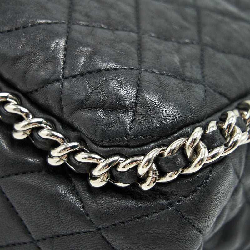 Chanel Quilted Leather With Chain Shoulder Bag XL Black SHW