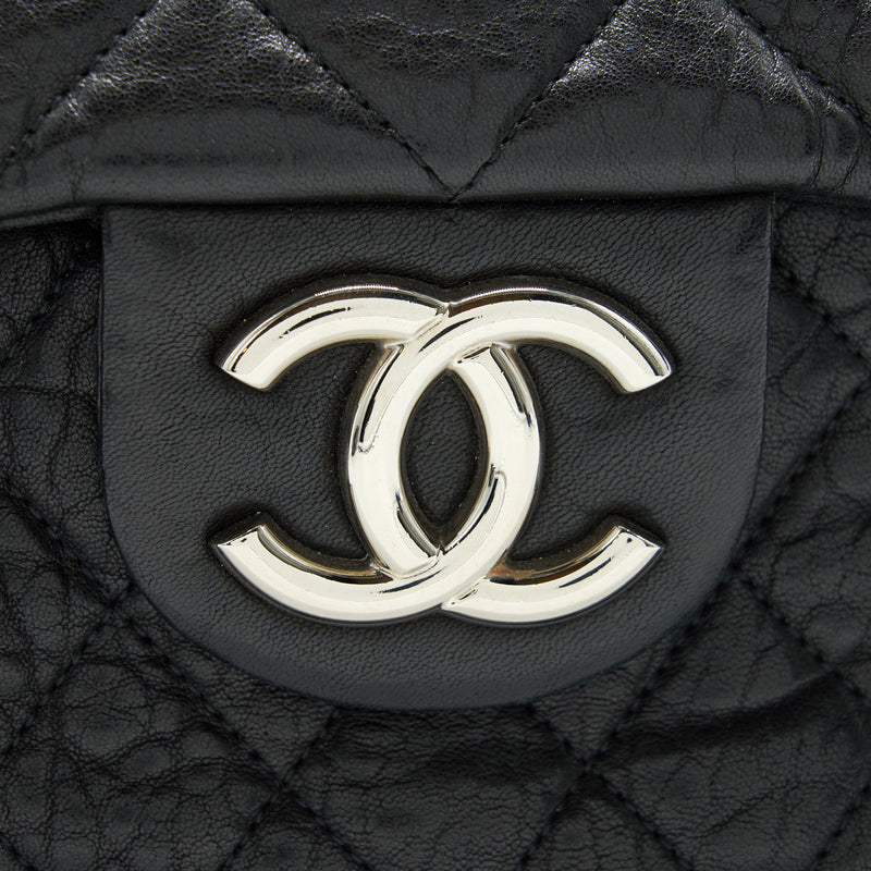 Chanel Quilted Leather With Chain Shoulder Bag XL Black SHW