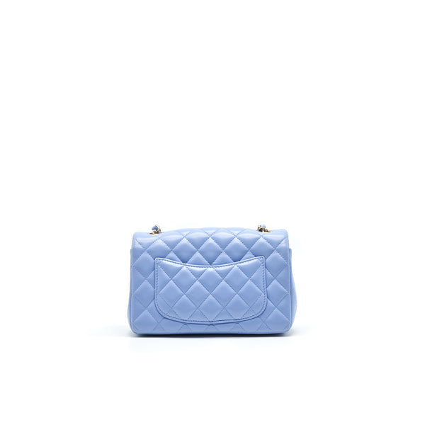 CHANEL LAMBSKIN RECTANGULAR MINI FLAP BAG IN ICE BLUE GHW