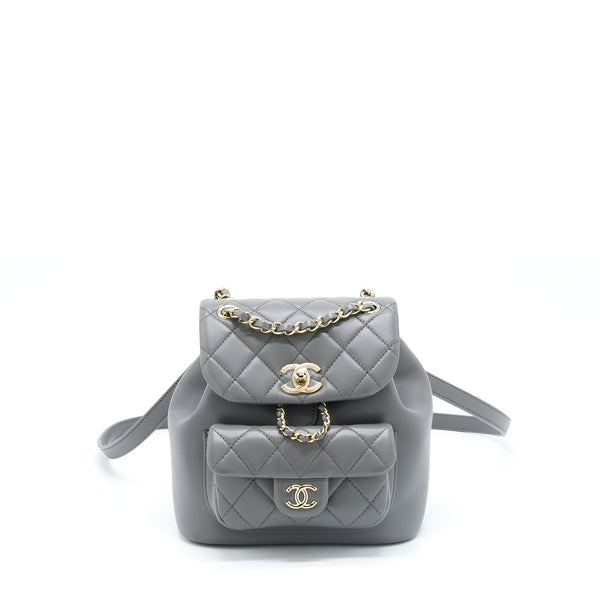 Chanel 22A Duma Backpack Lambskin Dark Grey LGHW (Microchip)