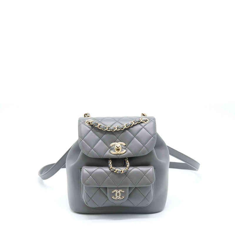 Chanel 22A Duma Backpack Lambskin Dark Grey LGHW (Microchip)
