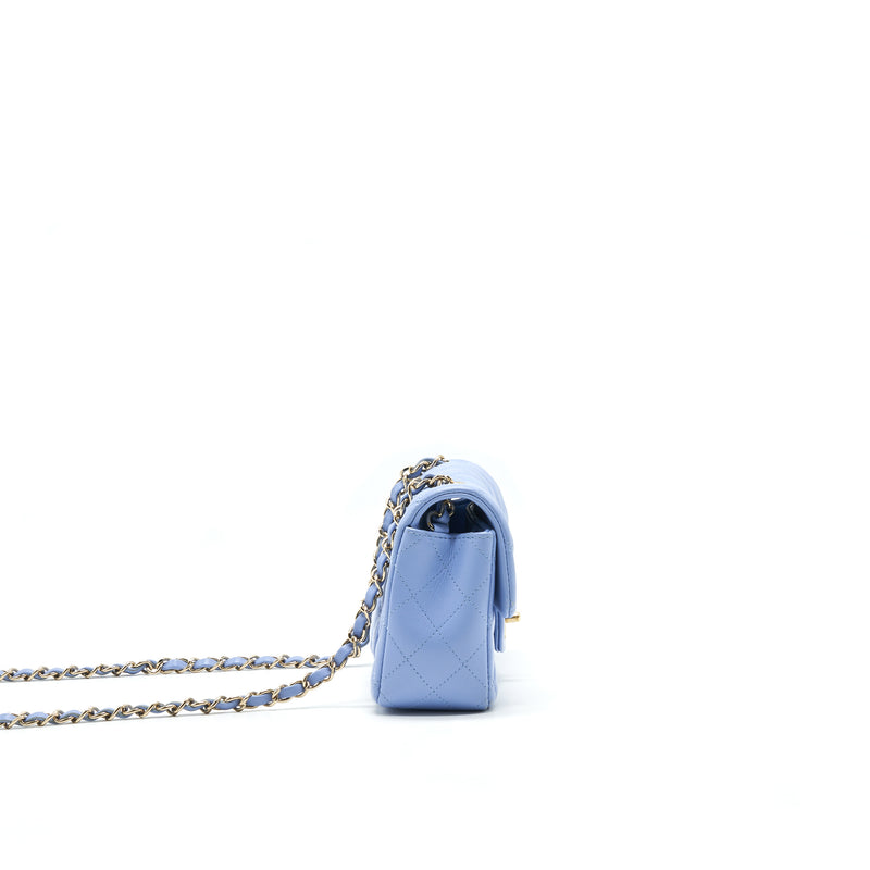 CHANEL LAMBSKIN RECTANGULAR MINI FLAP BAG IN ICE BLUE GHW