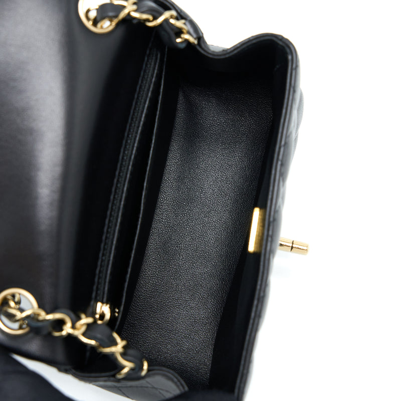 Chanel Mini Square Flap Bag Lambskin Black LGHW (Microchip)