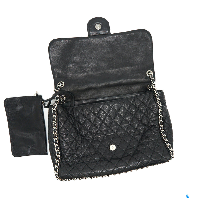 Chanel Quilted Leather Chain Around Maxi Black Ruthenium Hardware