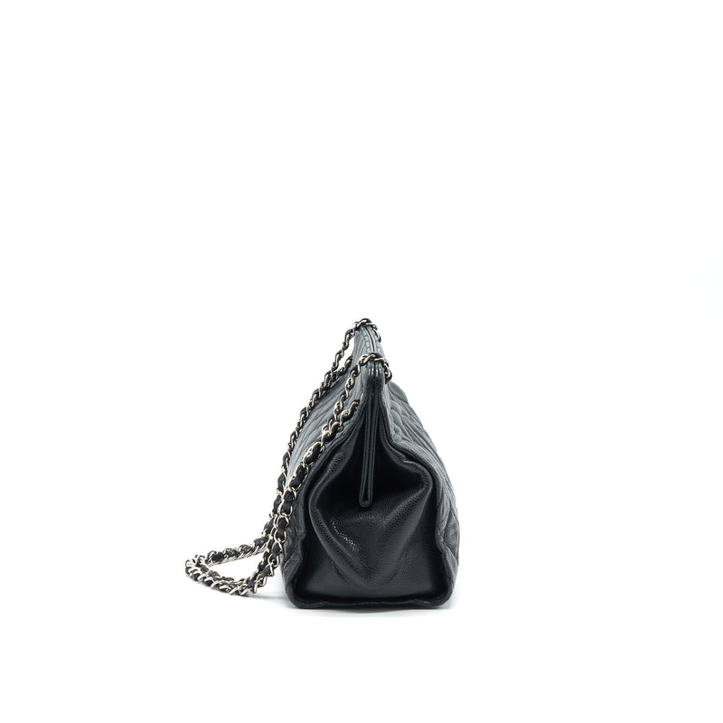 CHANEL QUILTED LEATHER TOTE BAG WITH CHAIN IN CARVIAR BLACK SHW
